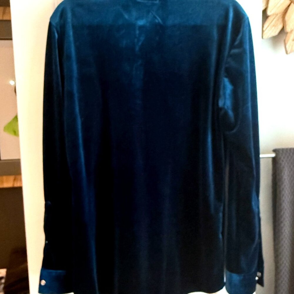 Blue Velvet Western Shirt | 70s Style | Medium - Picture 3 of 6
